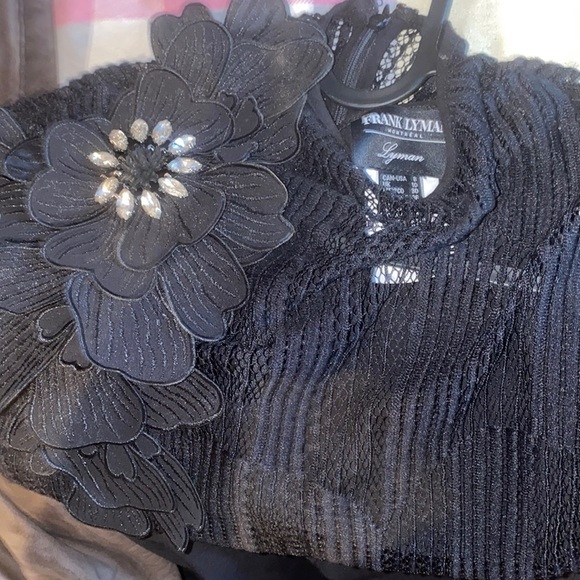 Frank Lyman Montreal black bedazzled shoulder  cap sleeves jumpsuit Sz 8 - Picture 15 of 16